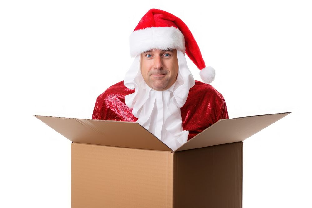 Christmas gift box costume cardboard adult man. AI generated Image by rawpixel.