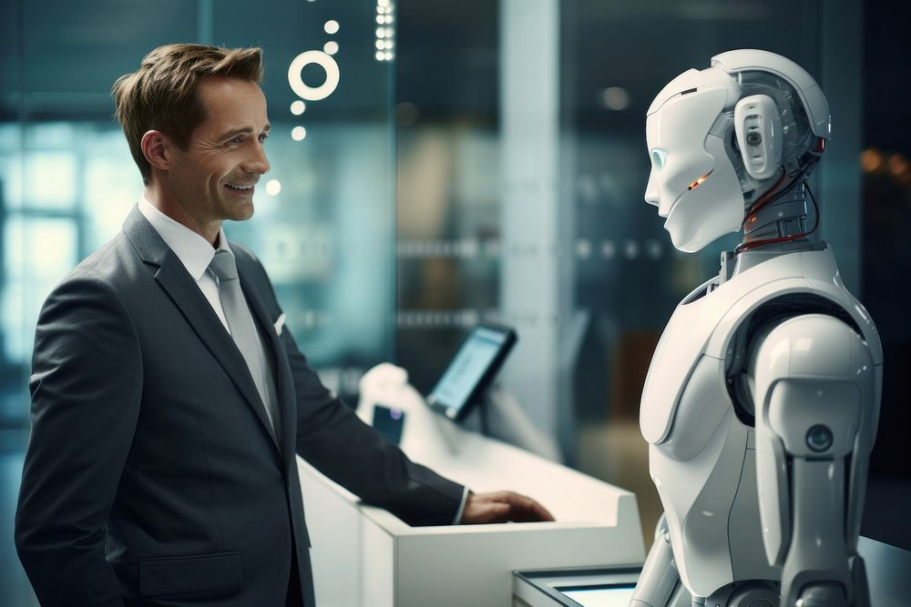 AI receptionist robot adult man. AI generated Image by rawpixel.
