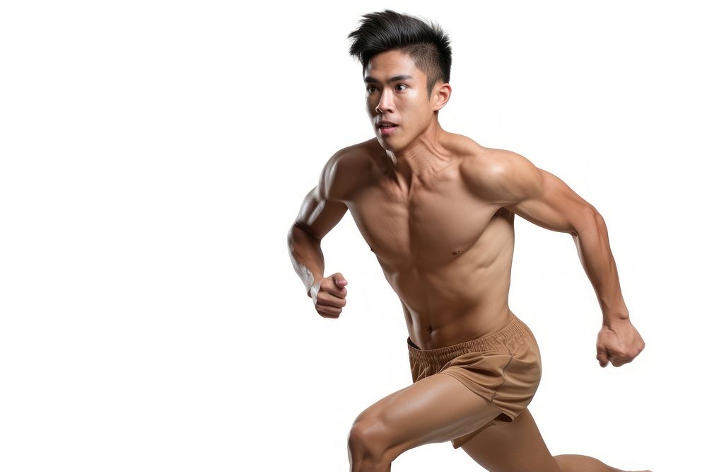 Running asian man adult white background determination. AI generated Image by rawpixel.