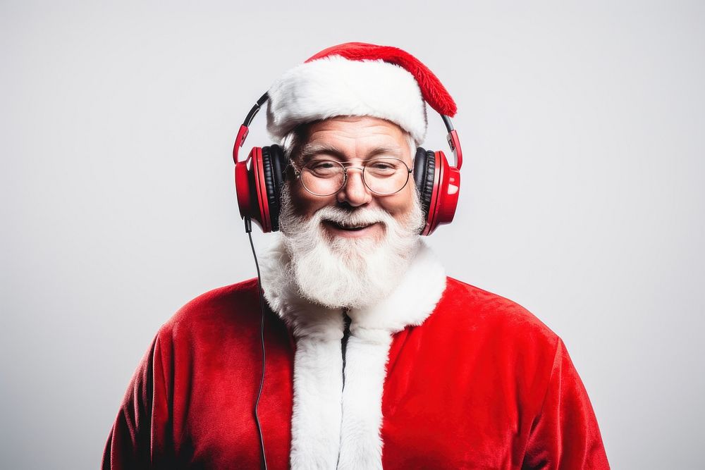 Santa wearing headphones christmas headset glasses. AI generated Image by rawpixel.