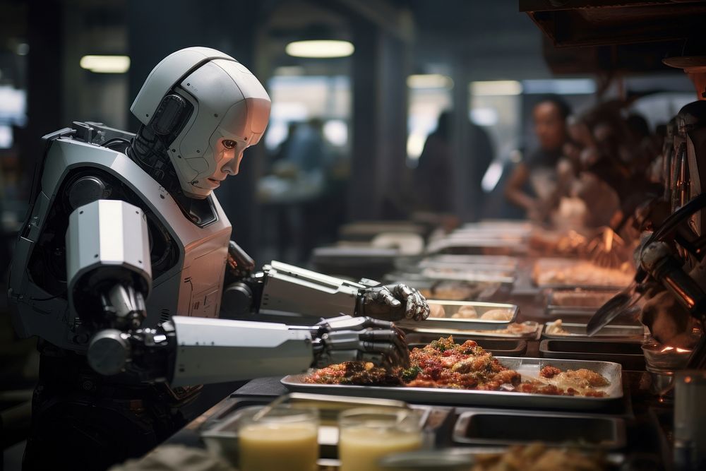 AI robot serving food adult meal technology. AI generated Image by rawpixel.