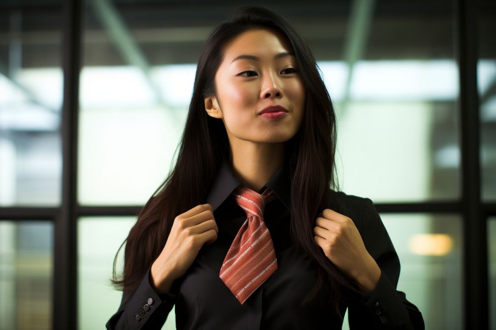 Asian business woman necktie adult contemplation. AI generated Image by rawpixel.