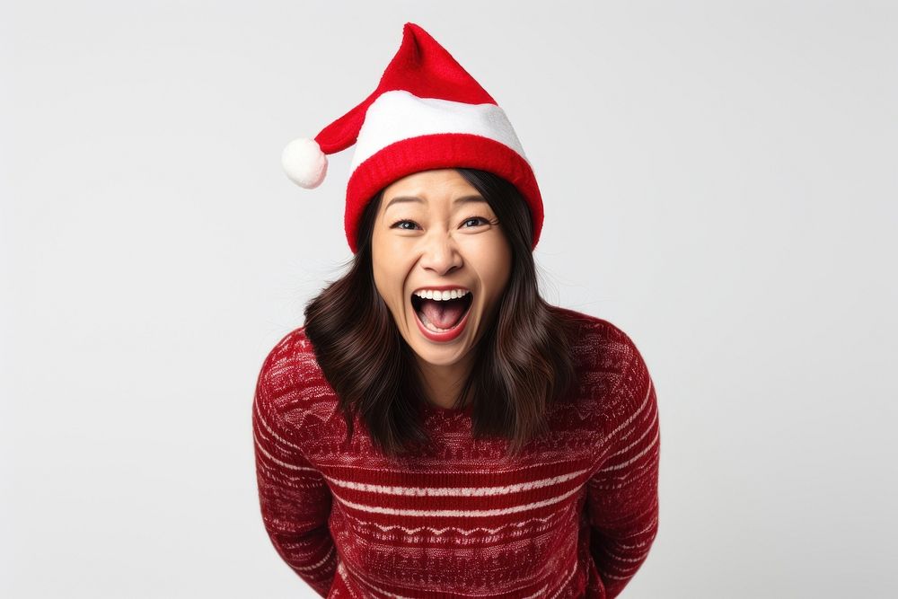 Christmas hat shouting sweater smiling. AI generated Image by rawpixel.