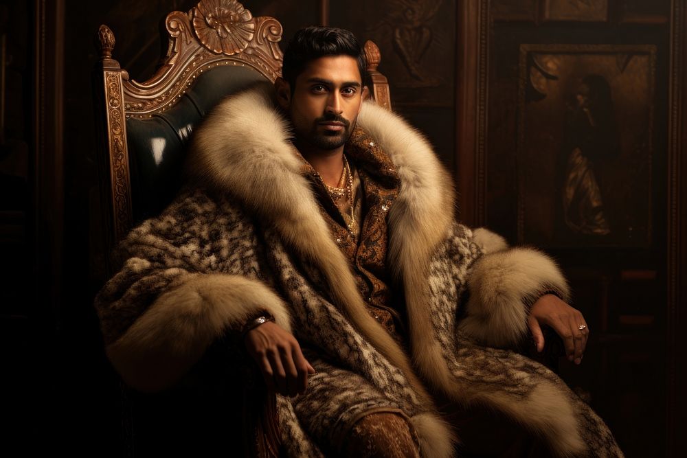 Fur coat portrait fashion sitting. AI generated Image by rawpixel.