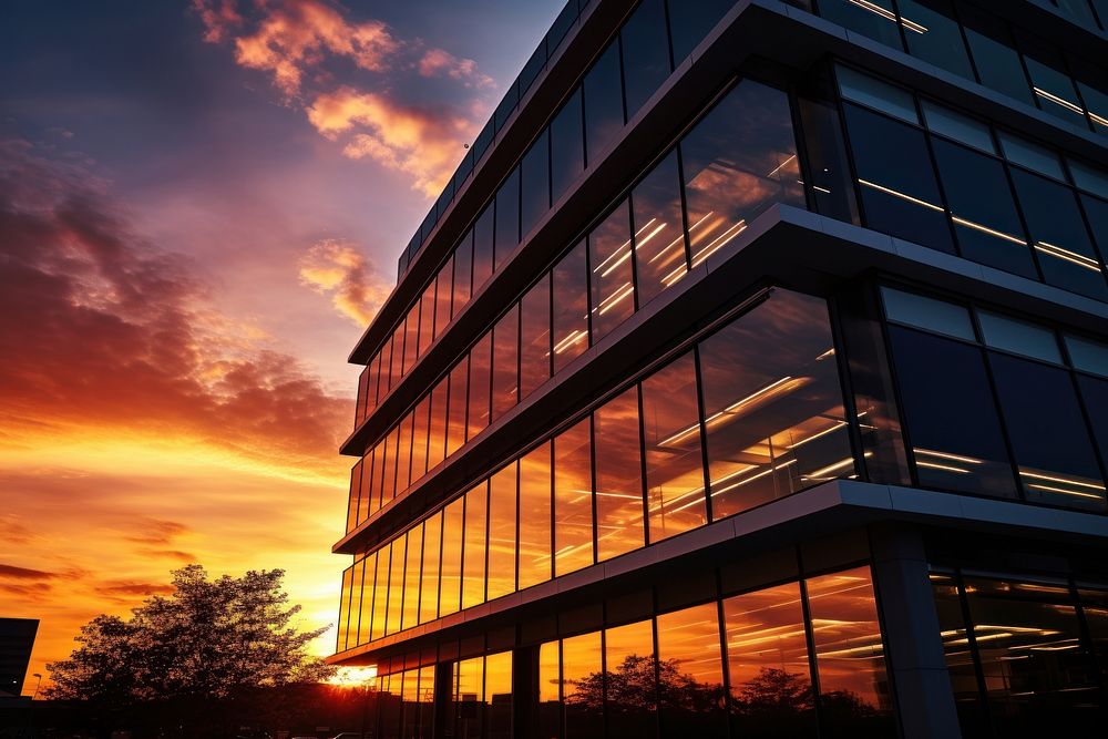 Office building sunset architecture sunlight. AI generated Image by rawpixel.