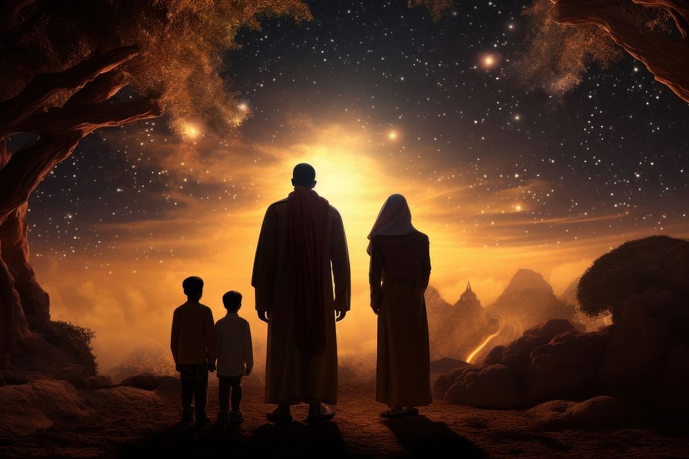 Arabian family sky silhouette astronomy. AI generated Image by rawpixel.