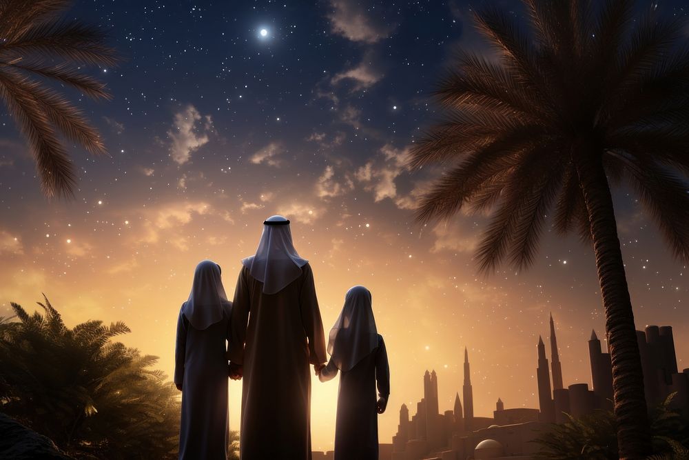 Arabian family sky astronomy outdoors. AI generated Image by rawpixel.