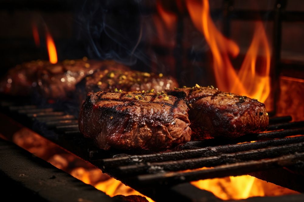 Grilling cooking steak meat. AI generated Image by rawpixel.