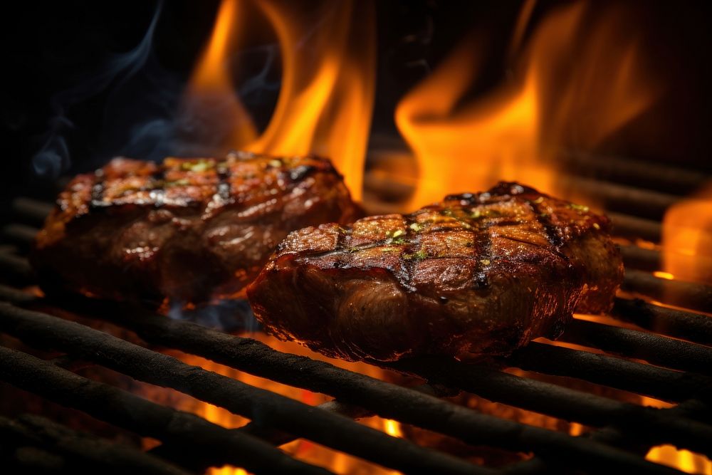 Fire grilling cooking steak. AI generated Image by rawpixel.