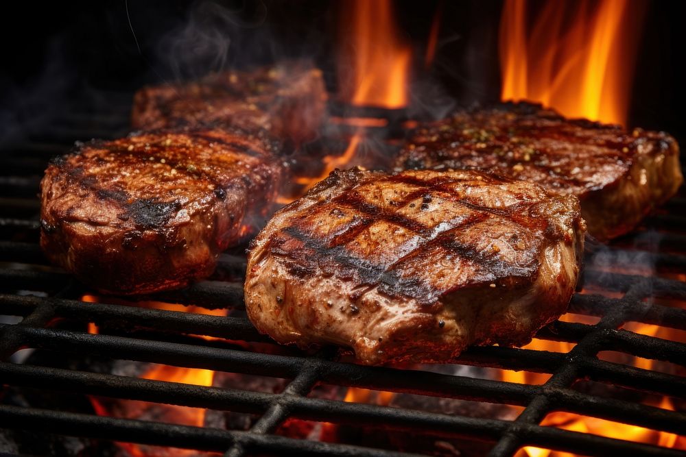 Grilling cooking steak meat. AI generated Image by rawpixel.