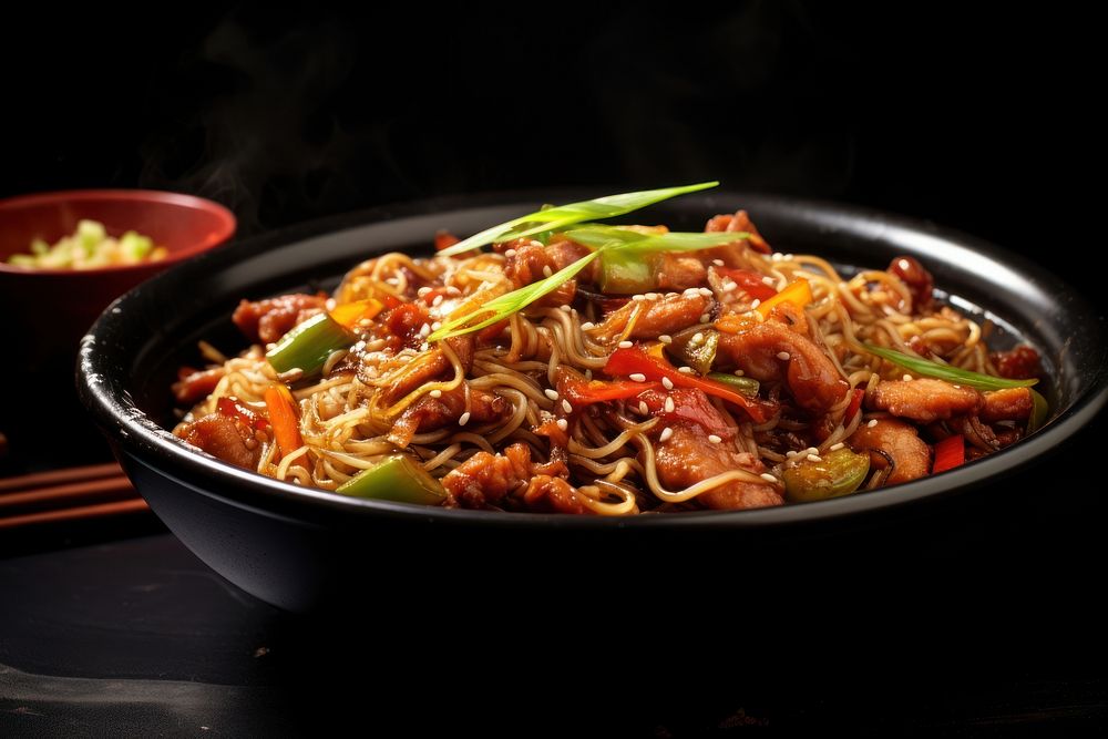 Stir fry chow mein noodles food bowl vegetable. AI generated Image by rawpixel.