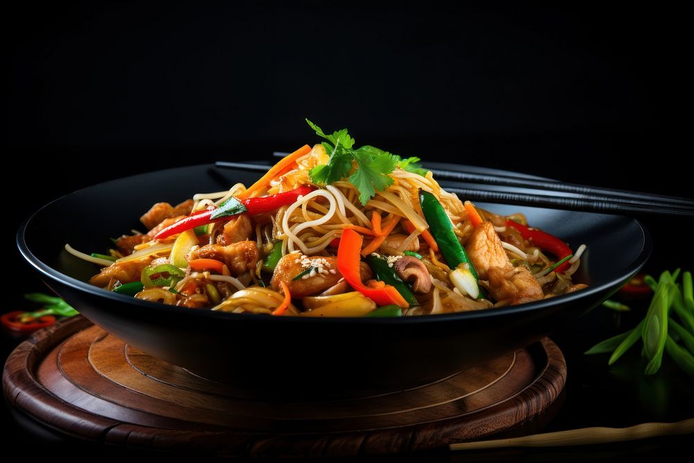 Pad thai noodle food bowl. AI generated Image by rawpixel.