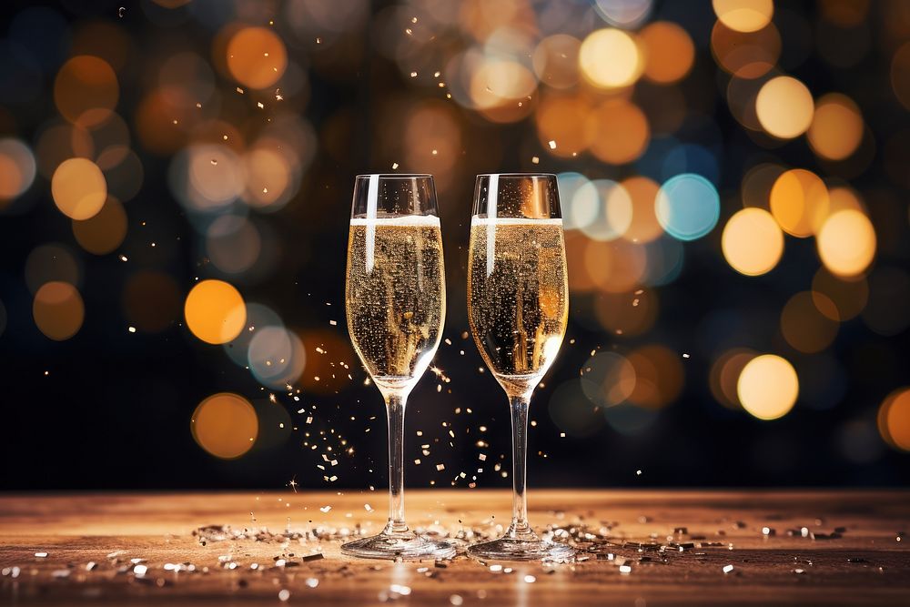 Champagne glasses celebration confetti drink. 