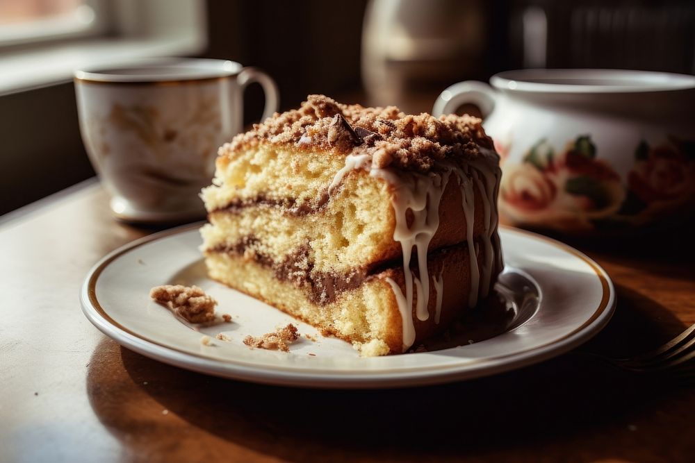Coffee cake with coffee dessert plate food. AI generated Image by rawpixel.