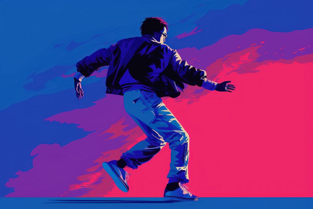 A man dancing purple blue snowboarding. AI generated Image by rawpixel.