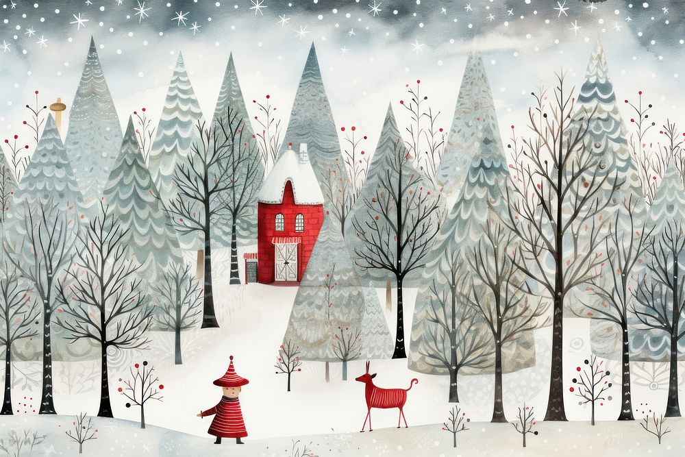 Scandinavian christmas outdoors drawing. AI generated Image by rawpixel.
