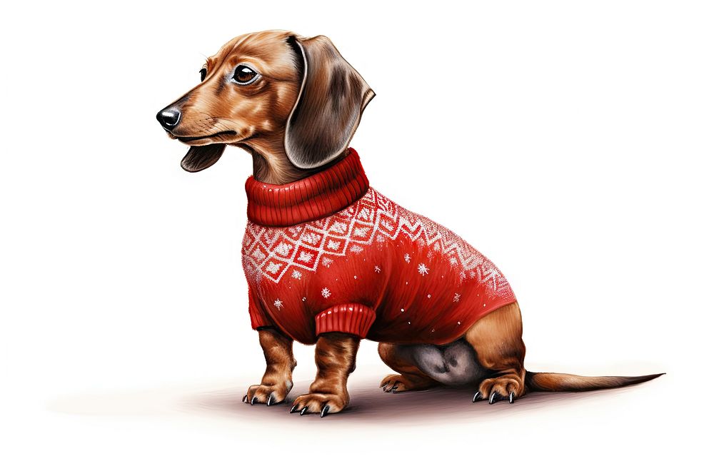 Dachshund wearing red sweater animal mammal hound. AI generated Image by rawpixel.