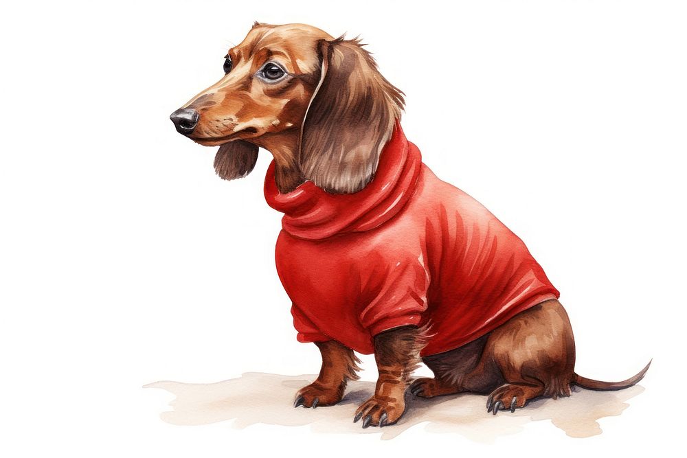 Dachshund wearing red sweater animal mammal dog. AI generated Image by rawpixel.