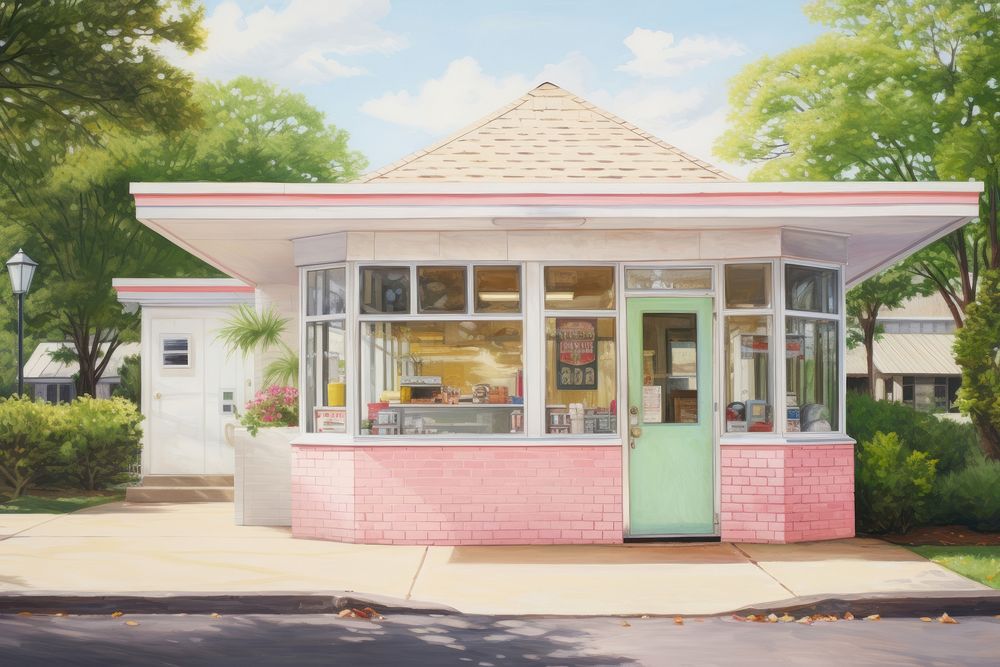 American diner outdoors porch architecture. AI generated Image by rawpixel.