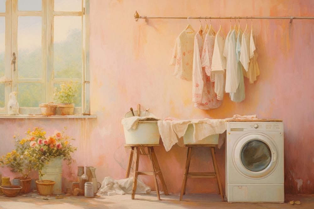 A washing room painting laundry old. 