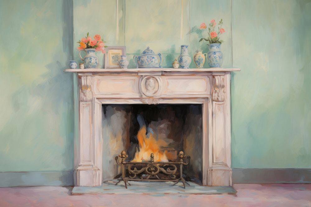 A fireplace painting hearth architecture. AI generated Image by rawpixel.