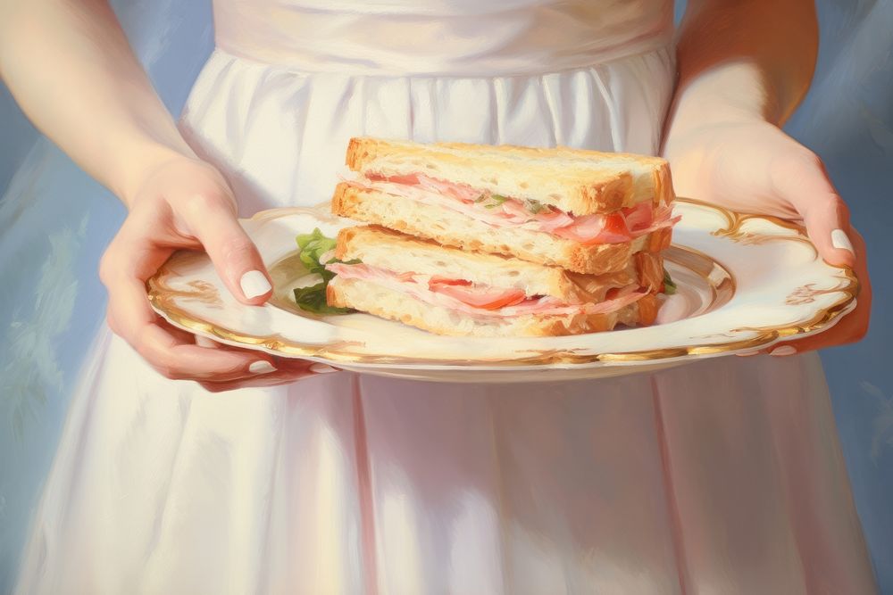 Sandwich holding bread plate. AI generated Image by rawpixel.