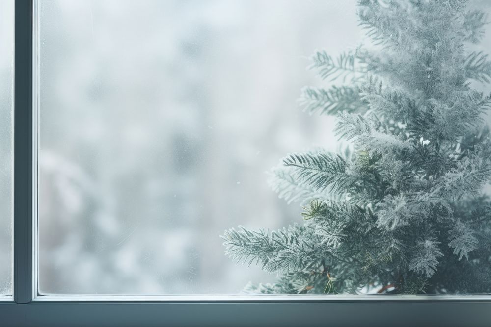 Christmas trees window frost snow. AI generated Image by rawpixel.