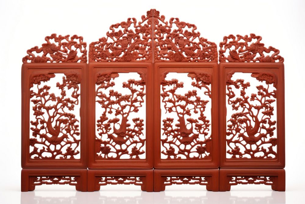 Chinese wooden handcraft folding partition gate white background architecture. AI generated Image by rawpixel.