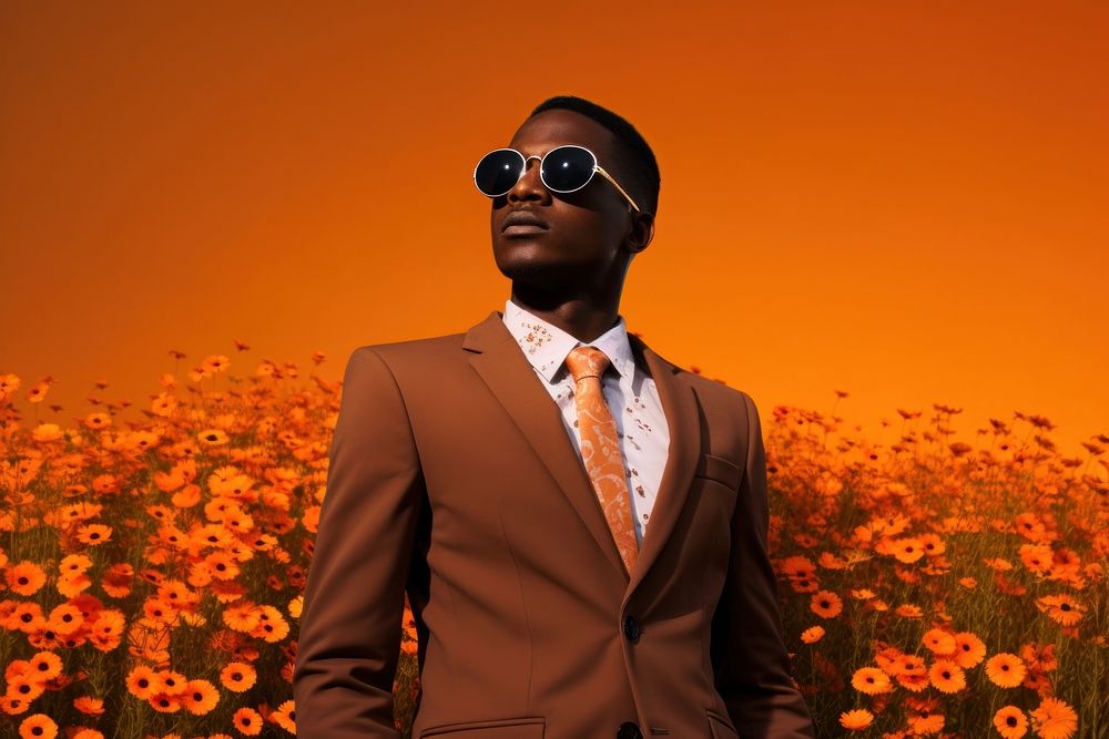 Fashionable Half African American Black Man Model flower sunglasses portrait. AI generated Image by rawpixel.