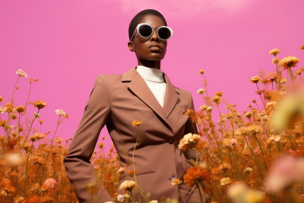 Fashionable Half African American Black woman Model flower sunglasses fashion. AI generated Image by rawpixel.