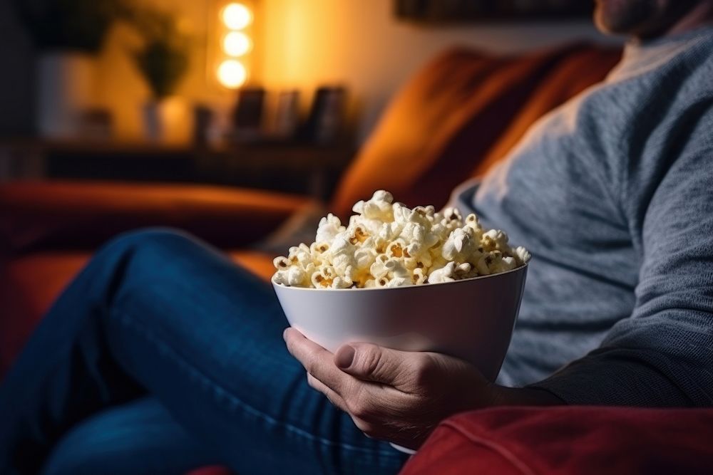Popcorn adult hand watching tv. AI generated Image by rawpixel.