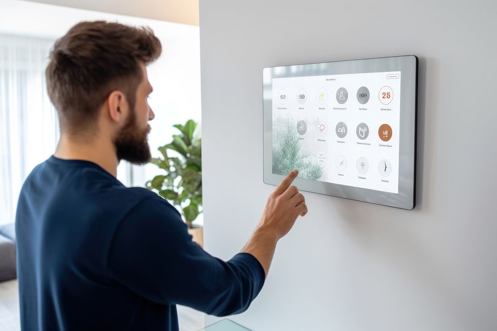 Smart home device touching screen surveillance. AI generated Image by rawpixel.