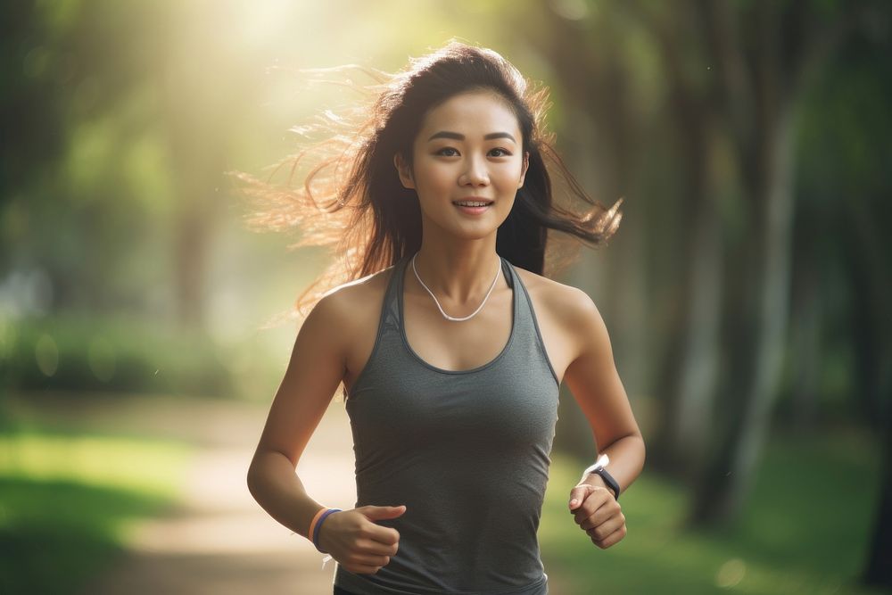 South east asian woman running jogging adult. AI generated Image by rawpixel.