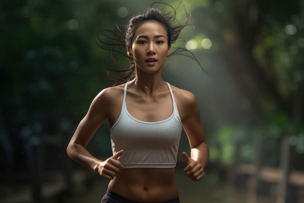 South east asian woman running jogging adult. AI generated Image by rawpixel.