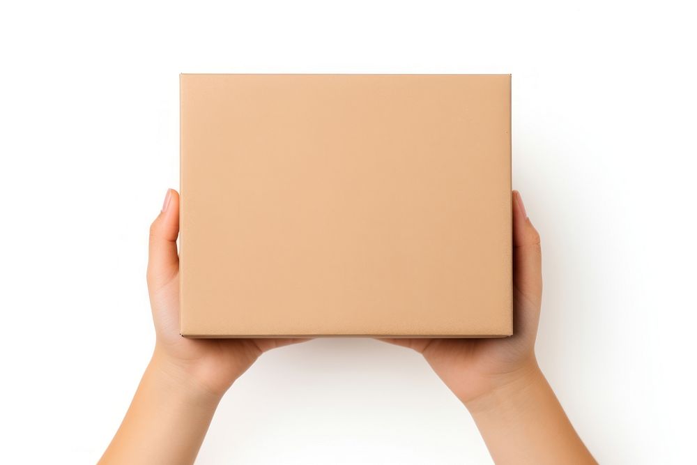Cardboard box hand white background. AI generated Image by rawpixel.