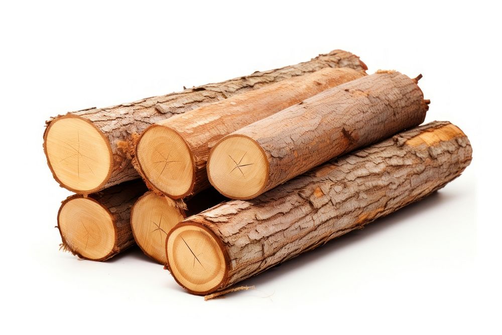 Pine firewoods timber tree logs lumber white background deforestation. AI generated Image by rawpixel.