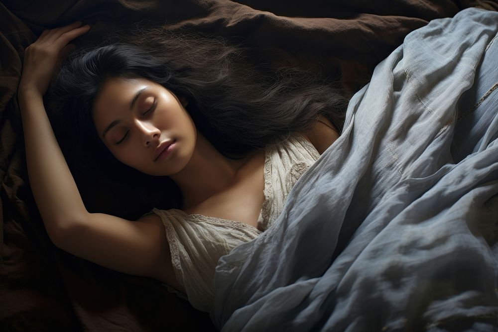Thai woman sleeping blanket adult. AI generated Image by rawpixel.
