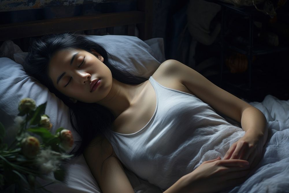 Thai woman sleeping portrait adult. AI generated Image by rawpixel.
