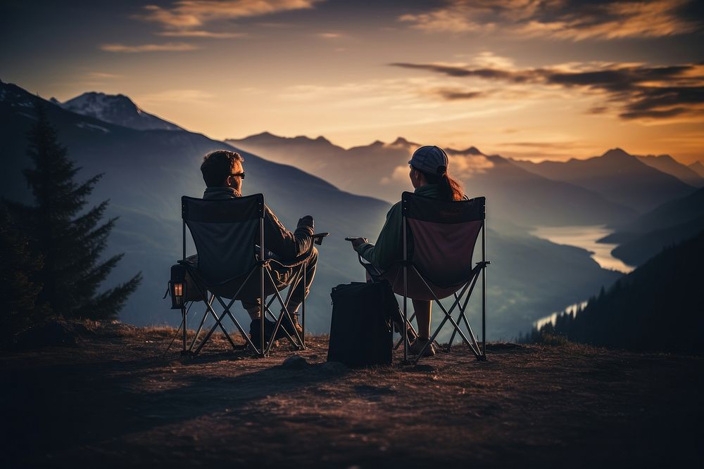 Camping chair mountain outdoors. AI generated Image by rawpixel.