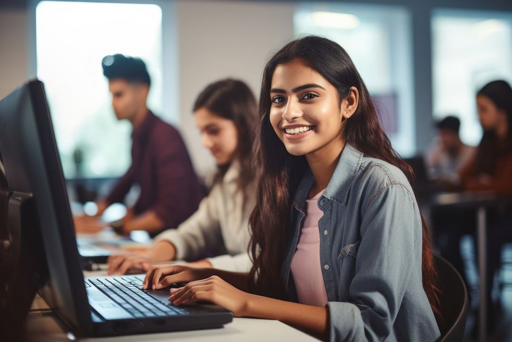 Computer studying portrait student. | Premium Photo - rawpixel