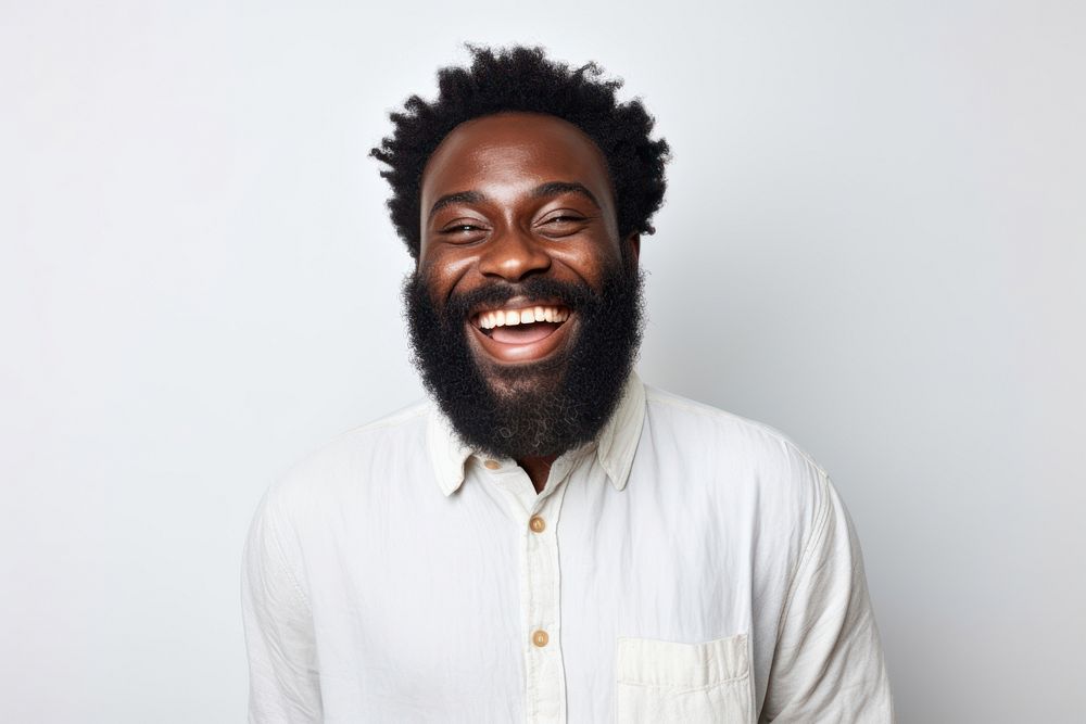 Cheerful bearded black man portrait adult smile. AI generated Image by rawpixel.
