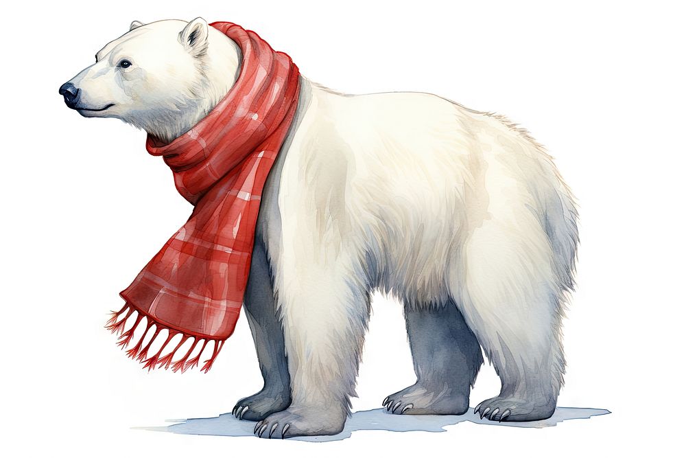 Polarbear wearing red scarf mammal animal white. AI generated Image by rawpixel.