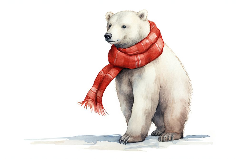 Polarbear wearing red scarf mammal animal relaxation. AI generated Image by rawpixel.