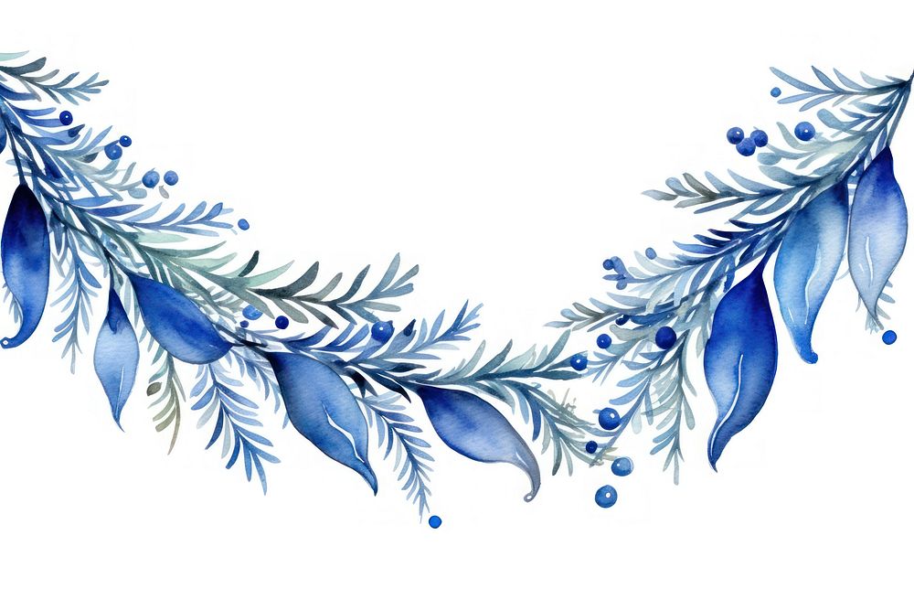 Pine leaves christmas garland pattern blue white background. AI generated Image by rawpixel.