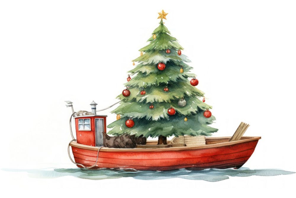 Red toy boat christmas tree vehicle. AI generated Image by rawpixel.