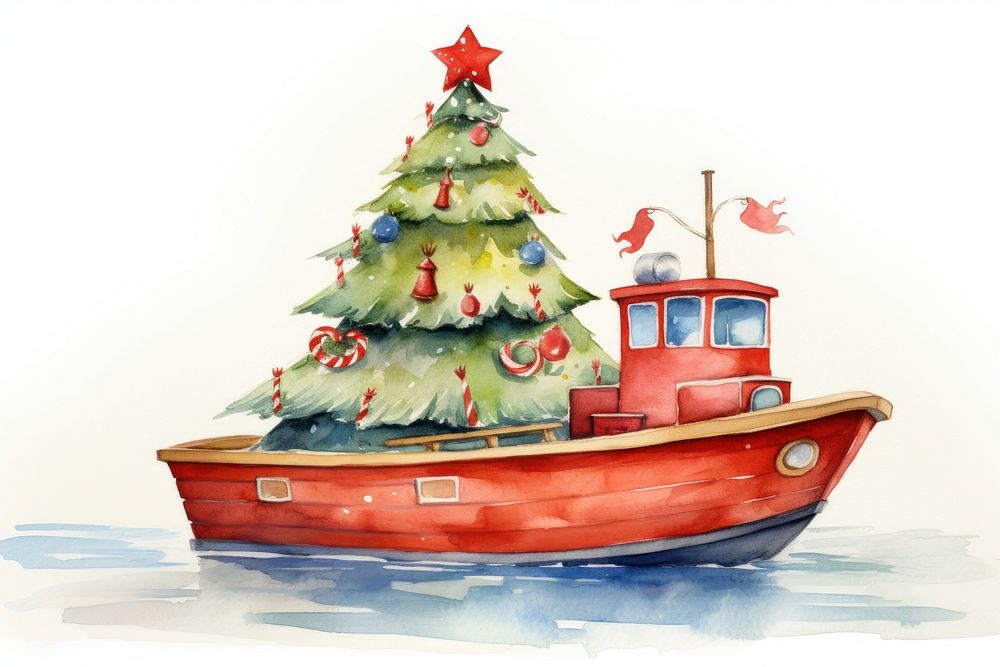 Red toy boat christmas vehicle cartoon. AI generated Image by rawpixel.