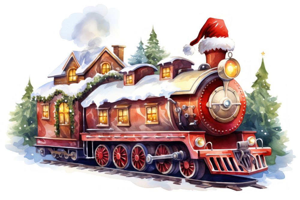 Train Santa Claus Christmas train locomotive vehicle. AI generated Image by rawpixel.
