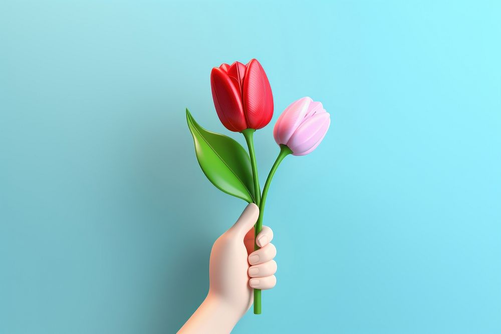 Hand holding a flowers tulip plant rose. AI generated Image by rawpixel.