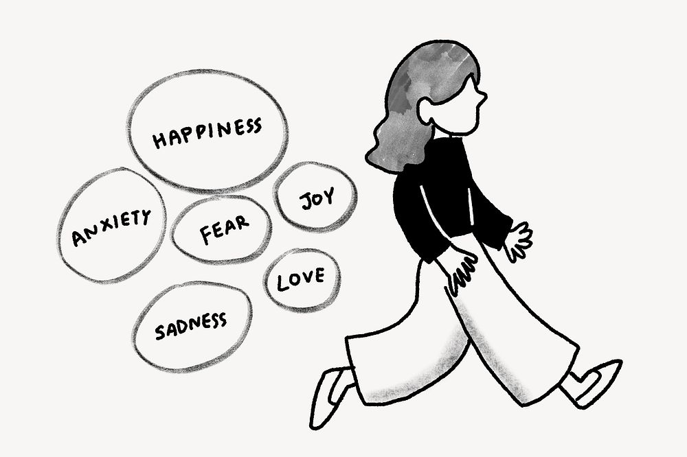 Emotions mental health, doodle illustration