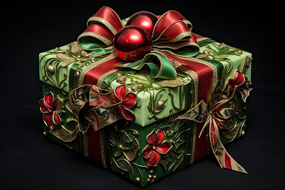 Gift box christmas green red. AI generated Image by rawpixel.